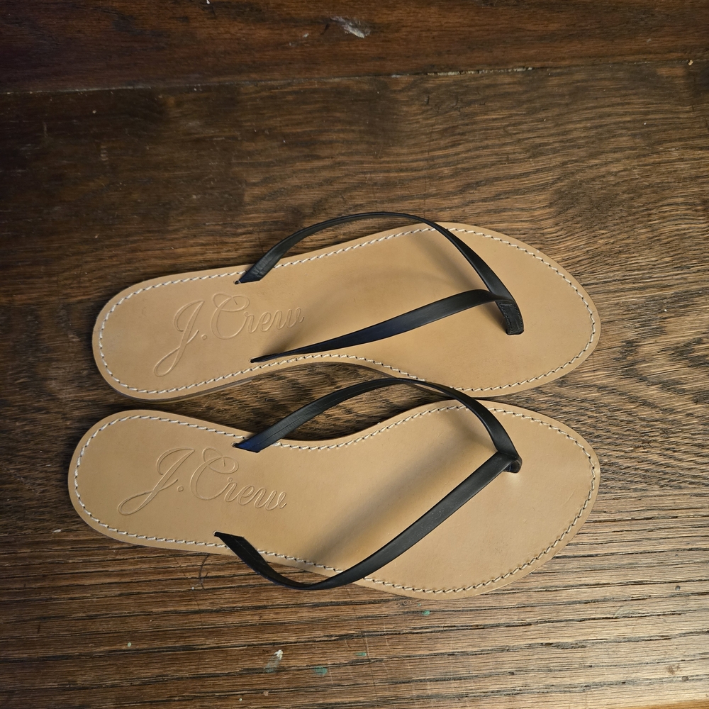 J. Crew Black Strap Tan Sole Sandals